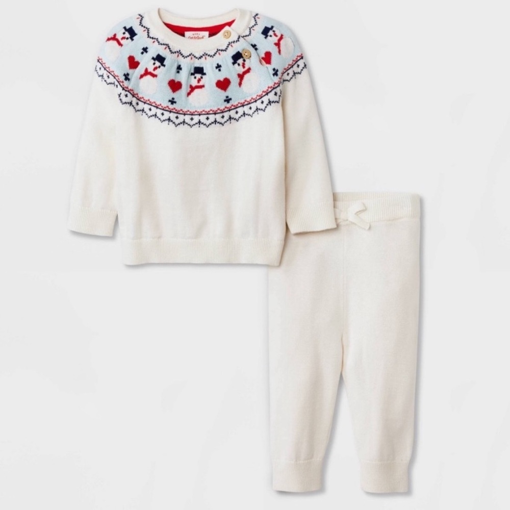Cat & Jack 0-3 Month 2pc White Knit Snowman Outfit